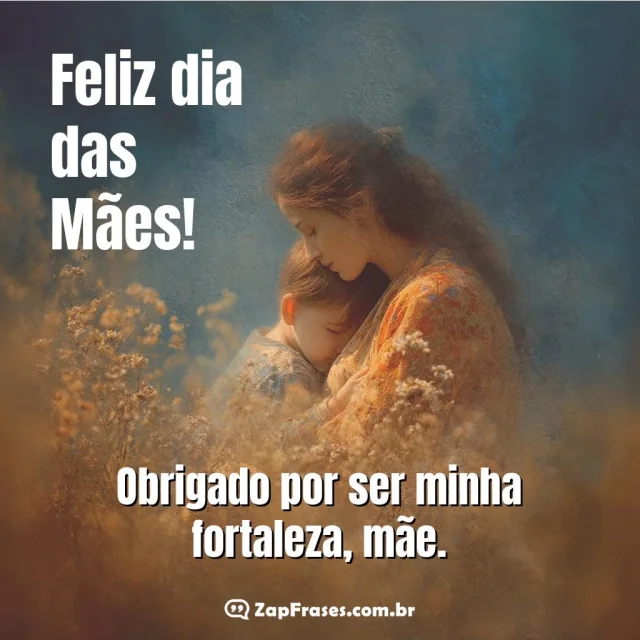 Foto de uma mãe abraçando seu filho com uma mensagem de gratidão pelo Dia das Mães.