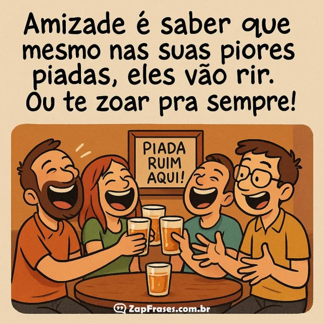 Amizade verdadeira: Amigos rindo e compartilhando piadas em uma mesa de bar