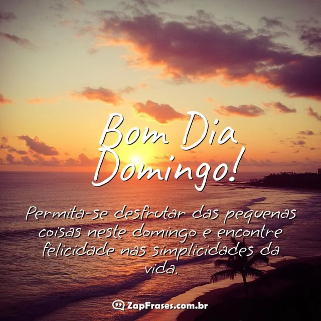 Paisagem de pôr do sol sereno sobre o mar com mensagem de bom dia domingo