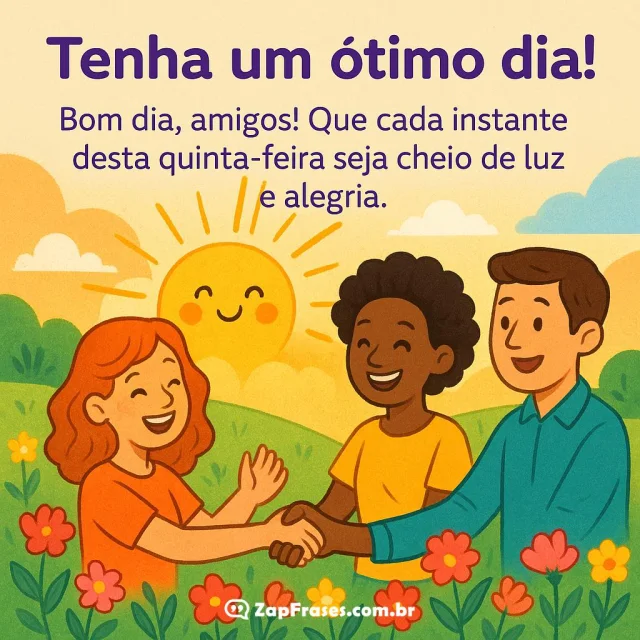 Imagem de quinta-feira com amigos e frase de bom dia cheia de alegria