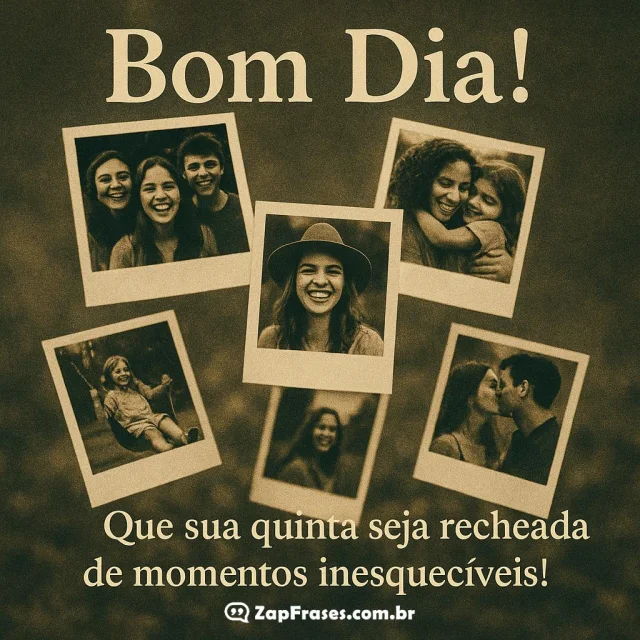 Mensagem de Bom Dia felizes com fotografias polaroid