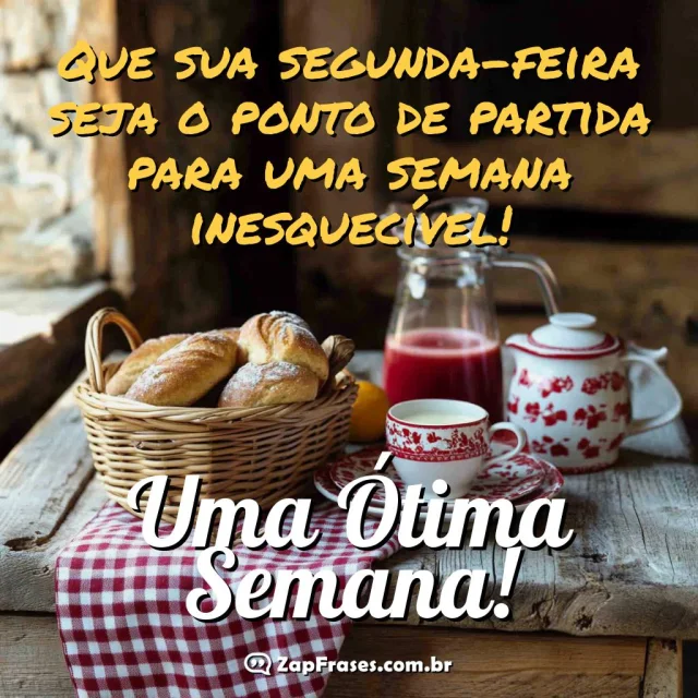 Cenário acolhedor de café da manhã rústico com mensagem motivacional de segunda-feira