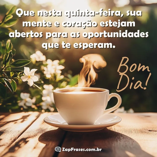 Mensagem inspiradora de quinta-feira com café ao ar livre