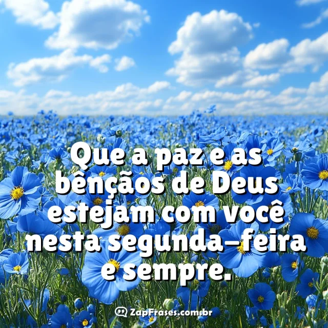 Imagem de flores azuis com mensagem de paz e bênçãos de Deus