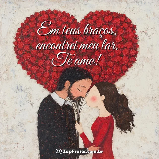 Casal romântico com coração de rosas e frase de amor