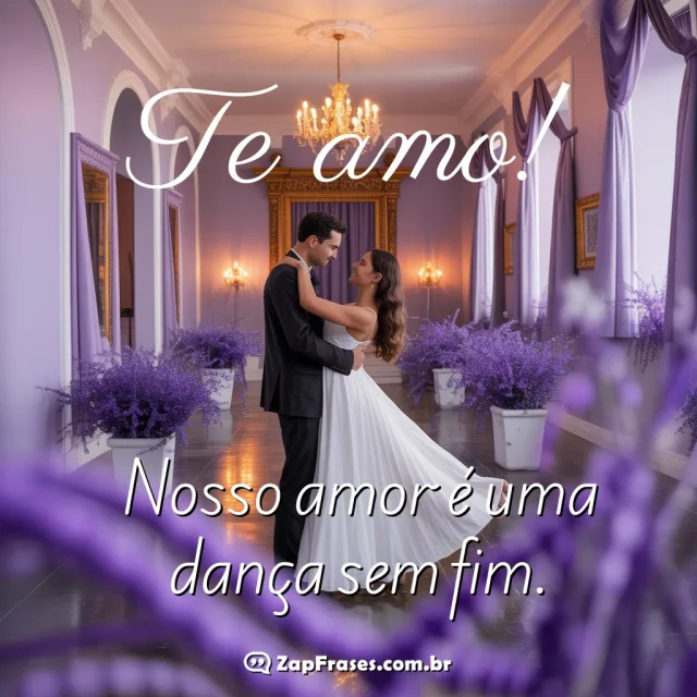 Casal romântico dançando em um salão elegante, simbolizando amor eterno.