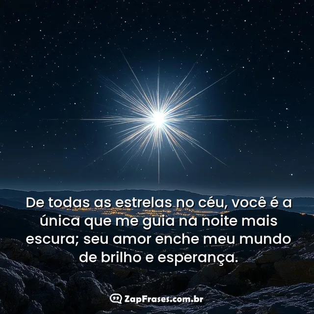 Cenário noturno com estrela guia no céu estrelado, representando amor e esperança.