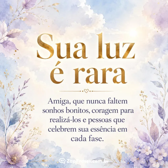 Mensagem de aniversário: Sua luz é rara Amiga, que nunca faltem sonhos bonitos.