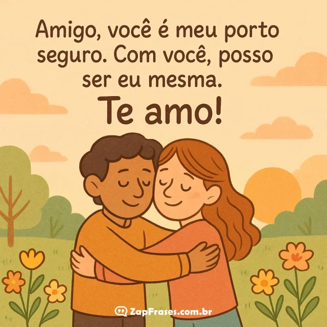 Ilustração de duas pessoas se abraçando, simbolizando amizade e conforto.