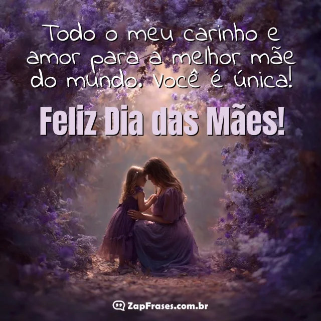 Mãe e filha em cena amorosa celebrando o Dia das Mães com mensagem de amor.