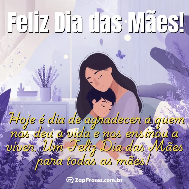 Ilustração de Dia das Mães com mensagem sobre amor e gratidão