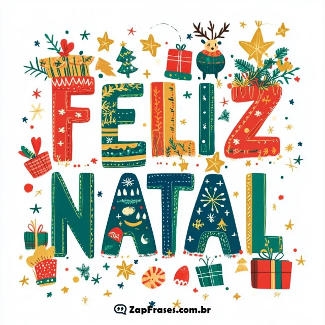 Mensagem Feliz Natal em Imagem Festiva com Elementos Natalinos