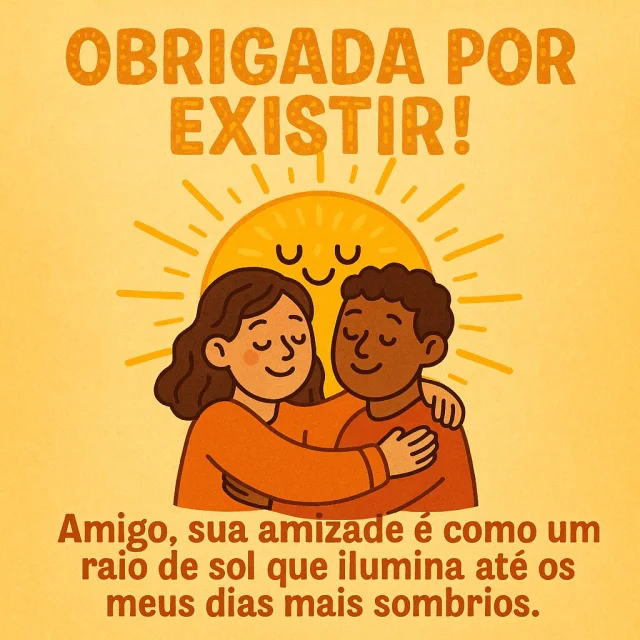 Ilustração de dois amigos com um sol sorridente atrás, enfatizando a frase sobre amizade