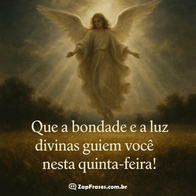 Imagem de um anjo iluminado com mensagem de bondade e luz para quinta-feira
