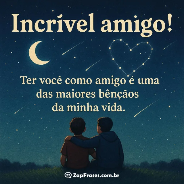 Noite estrelada com crianças simbolizando amizade verdadeira sob uma frase inspiradora.