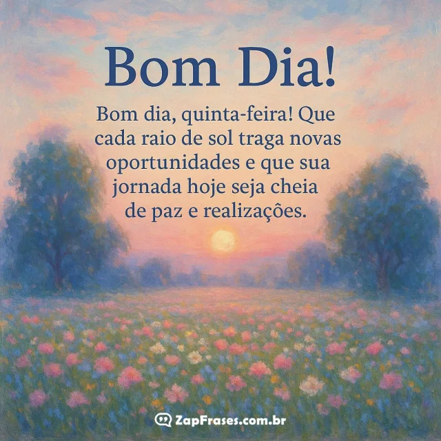 Imagem de um amanhecer sereno com mensagem inspiradora de bom dia Quinta-feira