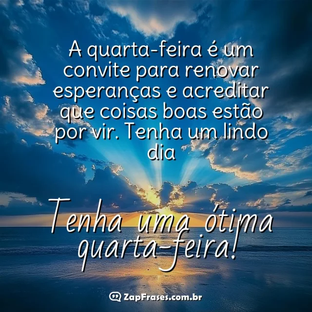 Mensagem inspiradora de quarta-feira com amanhecer à beira-mar