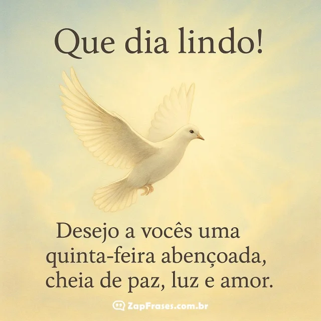 Imagem de uma pomba em voo com mensagem de boa quinta-feira
