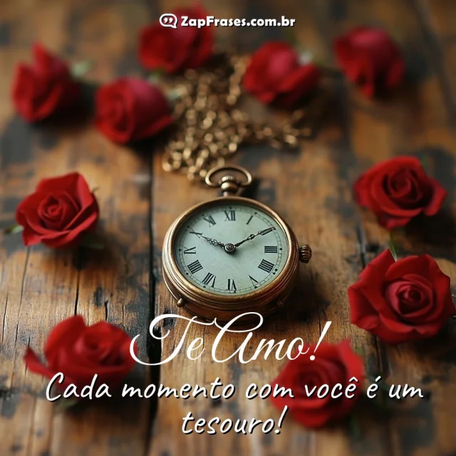 Imagem de um relógio de bolso clássico com rosas vermelhas, simbolizando que cada momento com a pessoa amada é valioso.