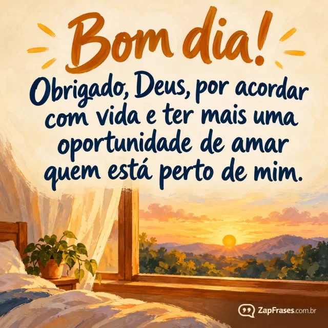 Warm gouache painted sunrise through a simple bedroom window, one small ochre sun, quiet cream upper field for large hand-lettered message. Visible matte brushwork, only window and light in bottom quarter; no photo.. Arte com a mensagem: Bom dia! Obrigado, Deus, por acordar com vida e ter mais uma oportunidade de amar quem está perto de mim.