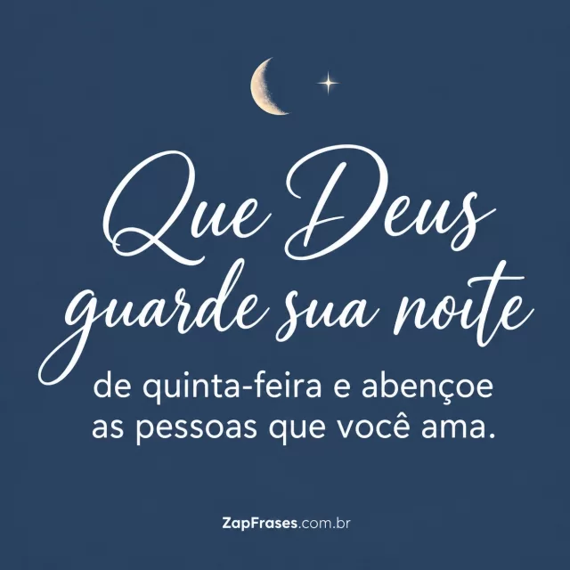 Fundo azul-acinzentado uniforme com lua pequena e uma estrela.. Arte com a mensagem: Que Deus guarde sua noite de quinta-feira e abençoe as pessoas que você ama.