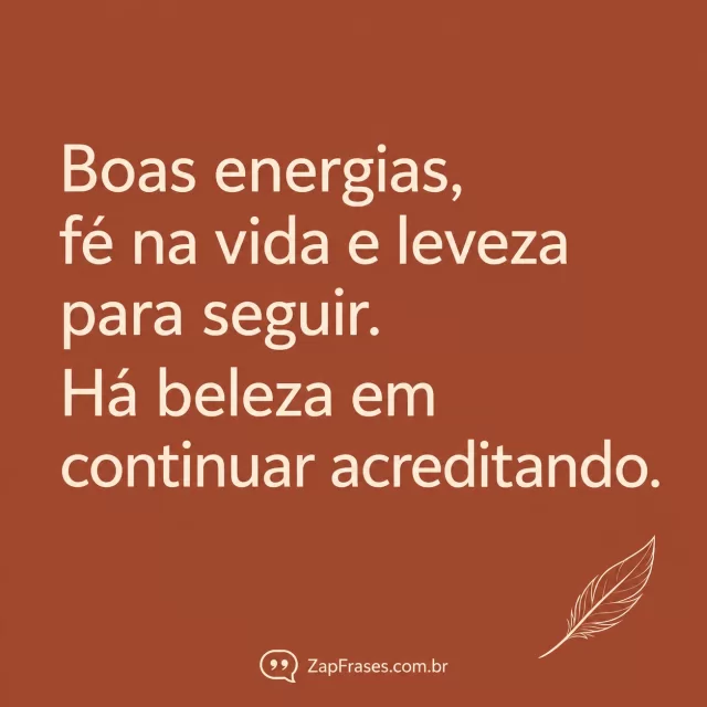 Sans creme em terracota fosco com pequena pena linear no canto inferior. Arte com a mensagem: Boas energias, fé na vida e leveza para seguir. Há beleza em continuar acreditando.