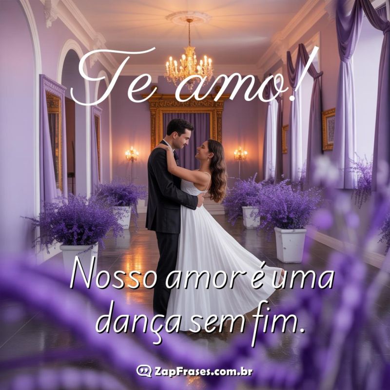 Casal romântico dançando em um salão elegante, simbolizando amor eterno.